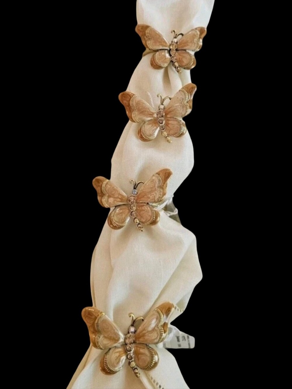 NWT Vintage Heavy Gold Enameled Butterfly Napkin Rings Set of 4 Bering’s